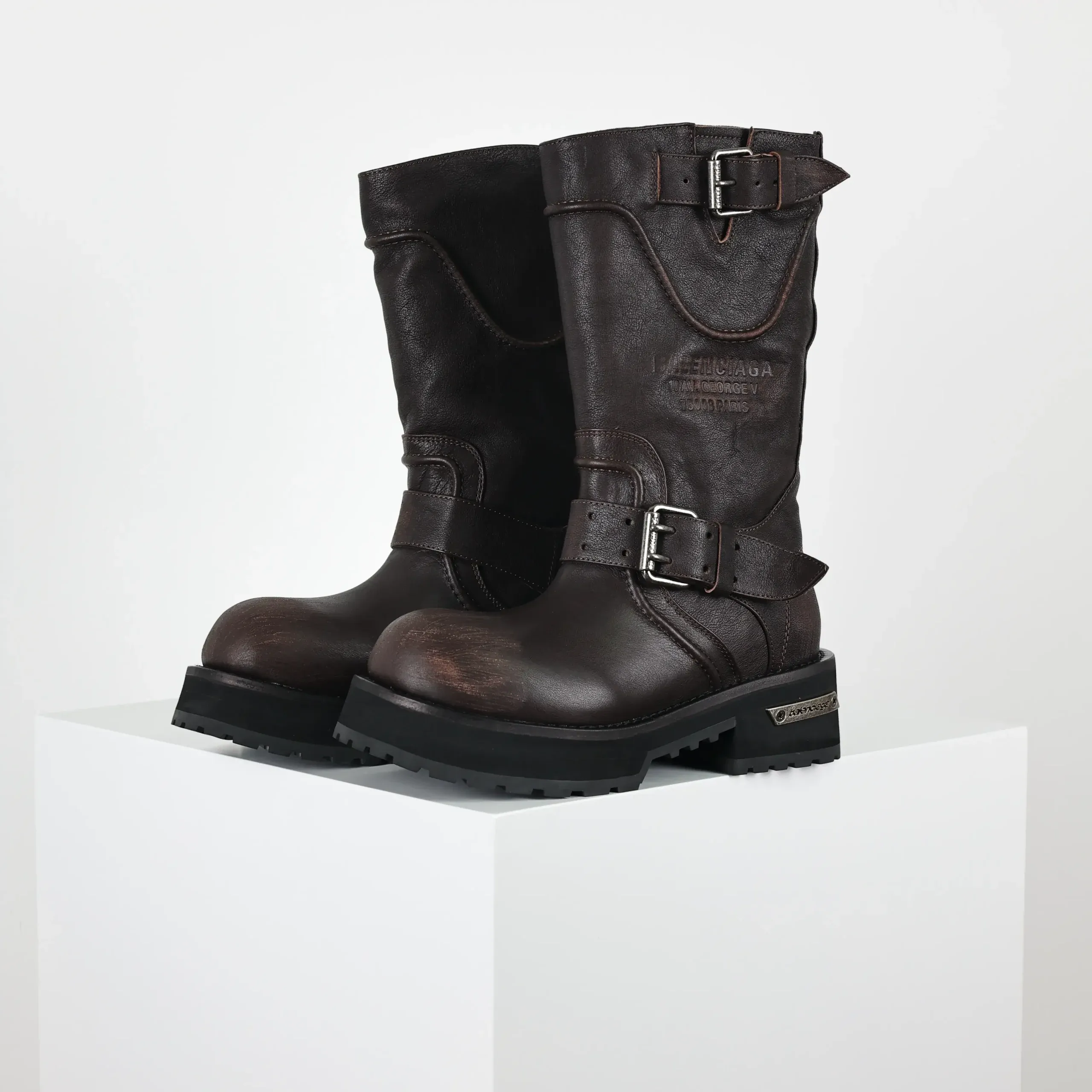 Balenciaga 25FW Venom Motorcycle Punk Martin Buckle Tall Boots Brown - Image 3