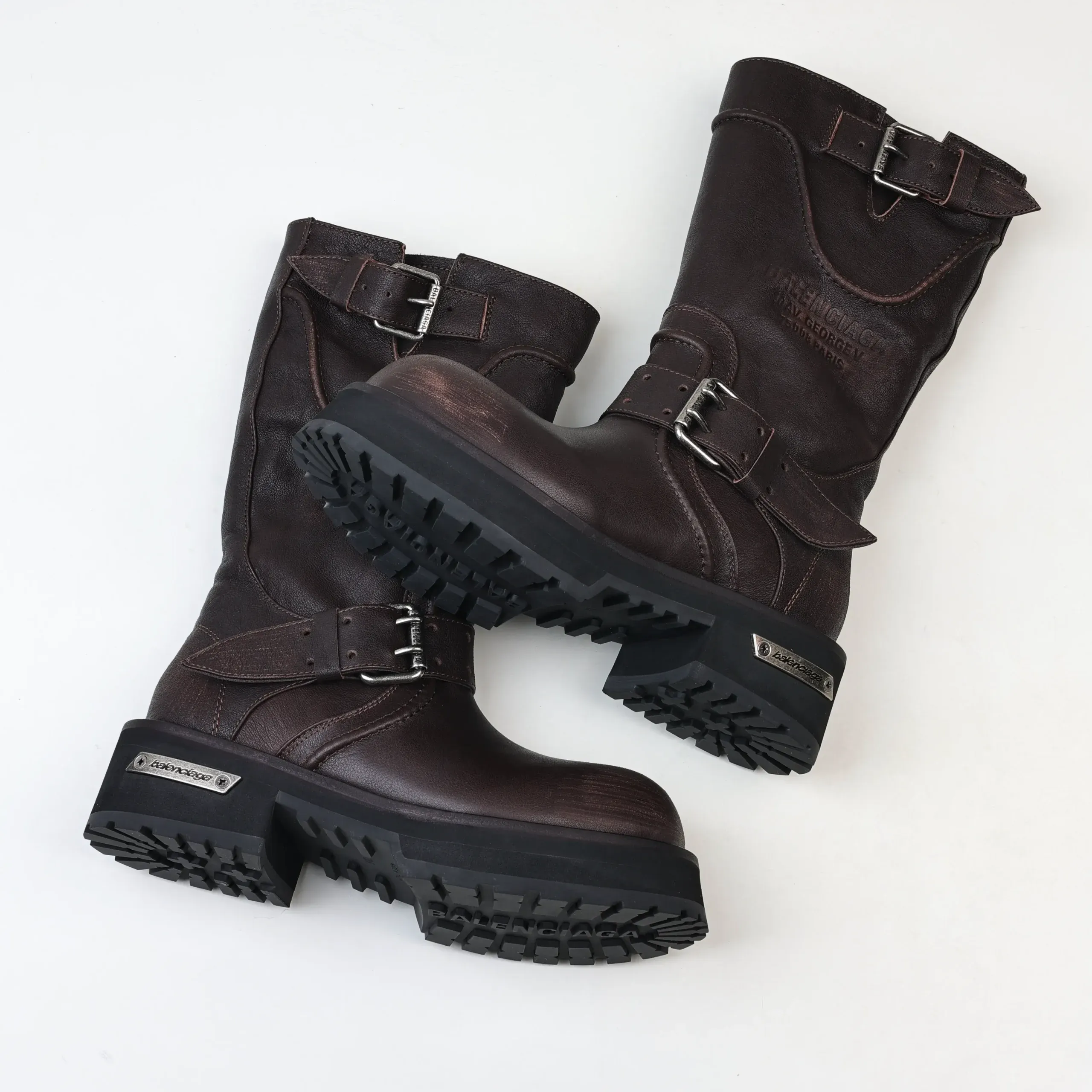 Balenciaga 25FW Venom Motorcycle Punk Martin Buckle Tall Boots Brown - Image 4