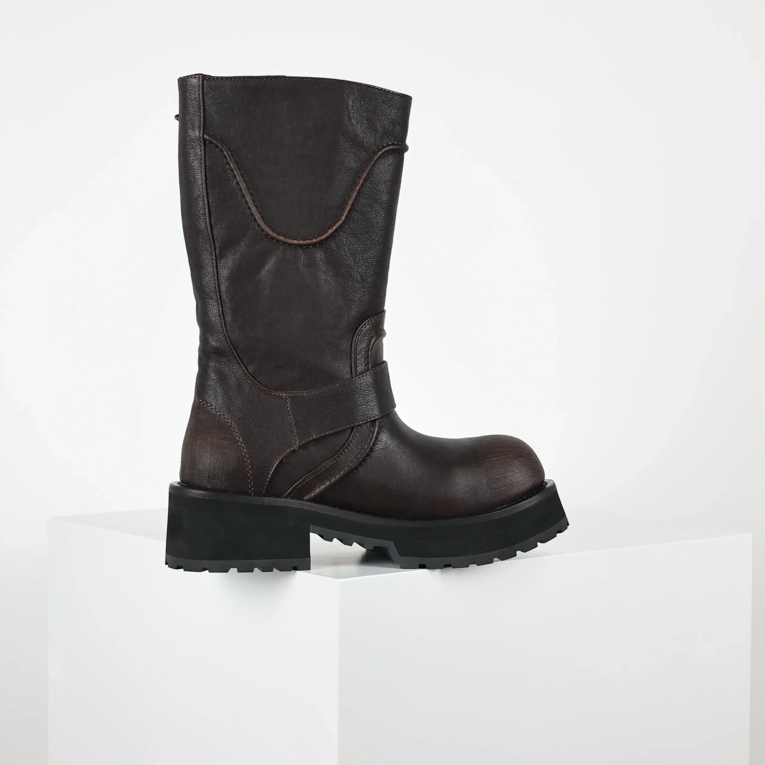 Balenciaga 25FW Venom Motorcycle Punk Martin Buckle Tall Boots Brown - Image 5