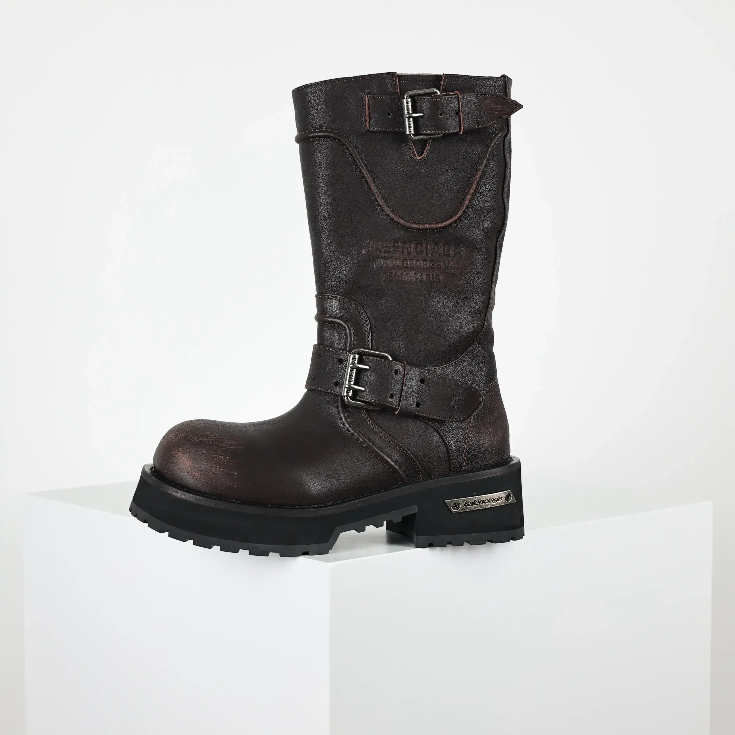 Balenciaga 25FW Venom Motorcycle Punk Martin Buckle Tall Boots Brown - Image 6