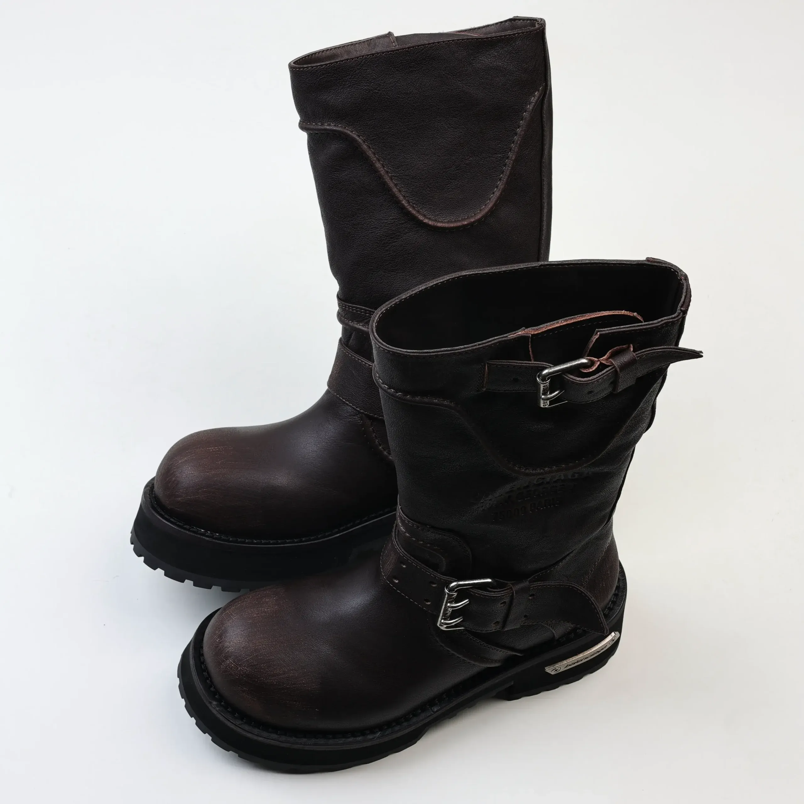 Balenciaga 25FW Venom Motorcycle Punk Martin Buckle Tall Boots Brown - Image 7