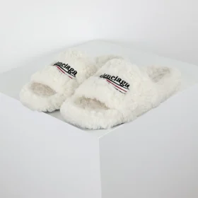 Balenciaga Furry Slides in White