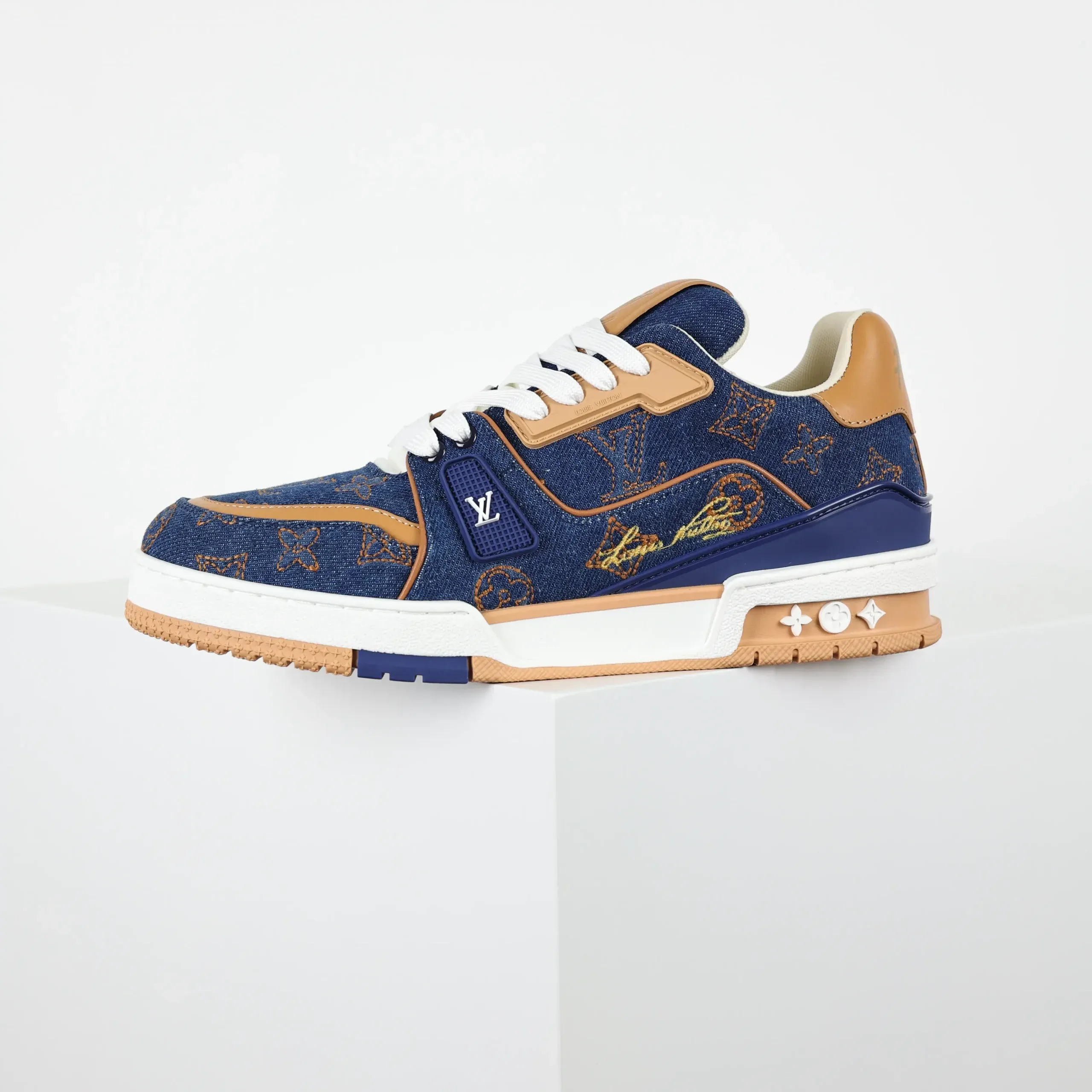 Sneaker Skate Shoes In Blue Calfskin And Denim With Embroidered Letters - Image 5