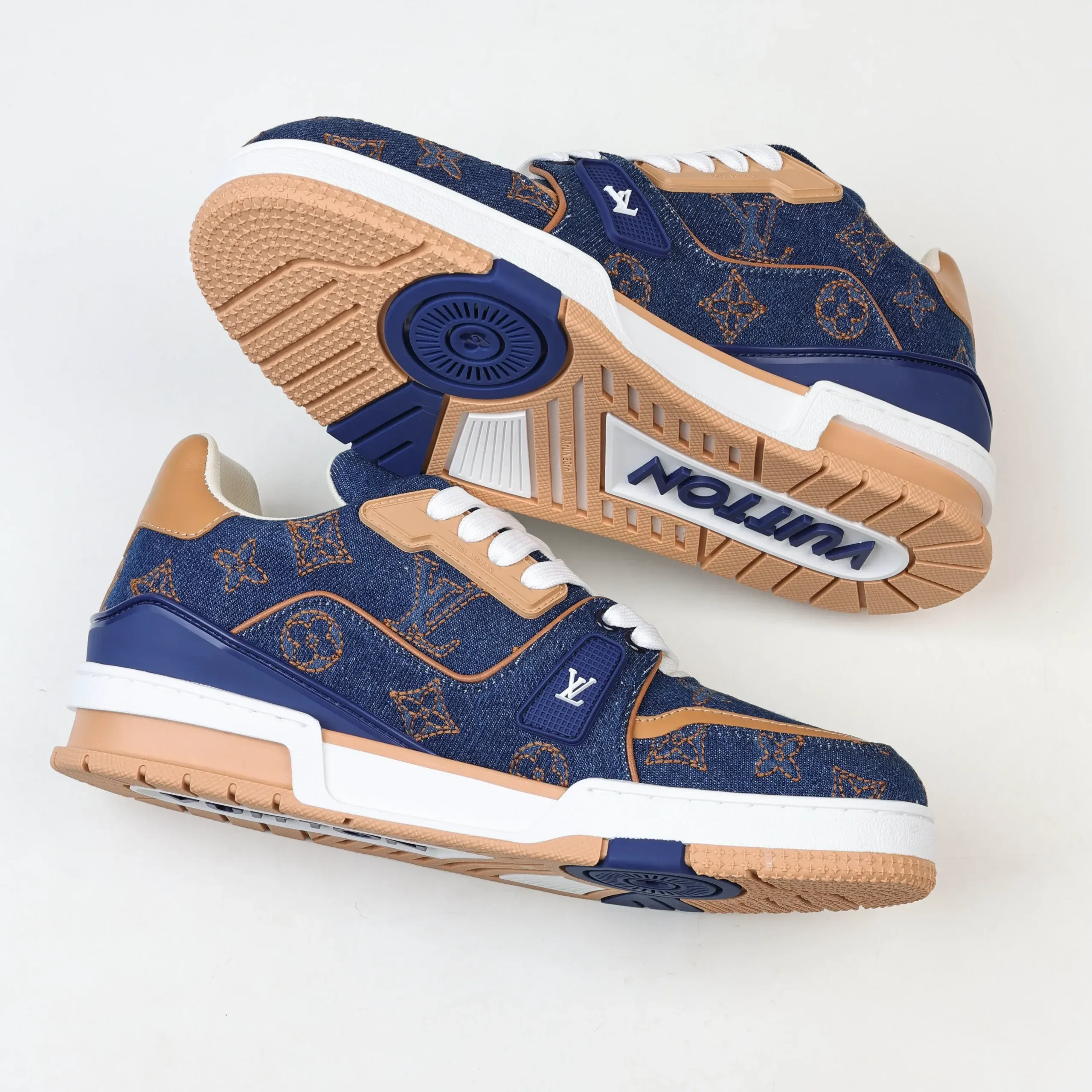 Sneaker Skate Shoes In Blue Calfskin And Denim With Embroidered Letters - Image 7