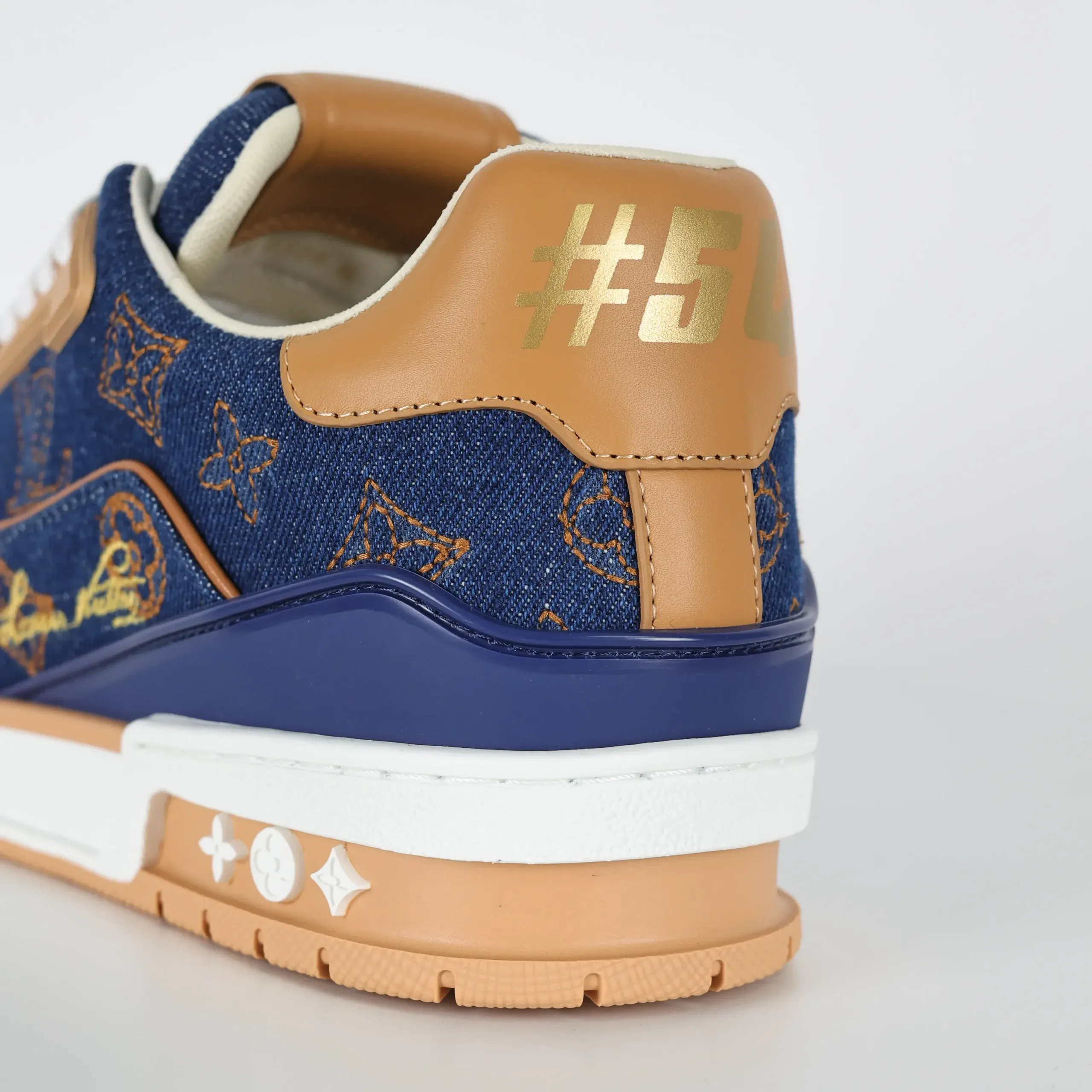 Sneaker Skate Shoes In Blue Calfskin And Denim With Embroidered Letters - Image 9