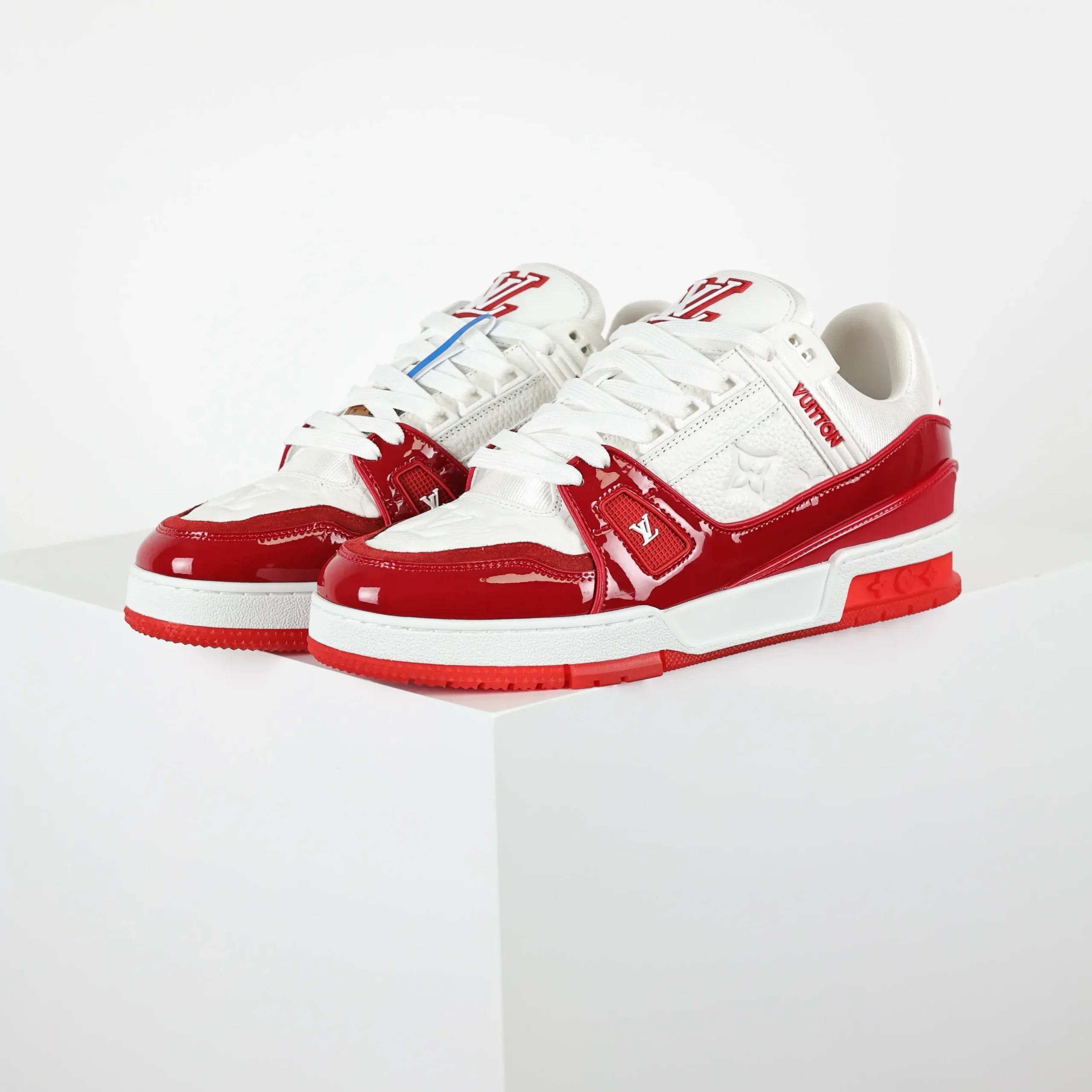 Trainer Monogram Sneakers In Grained Calfskin White And Red Patent Leather - Image 2