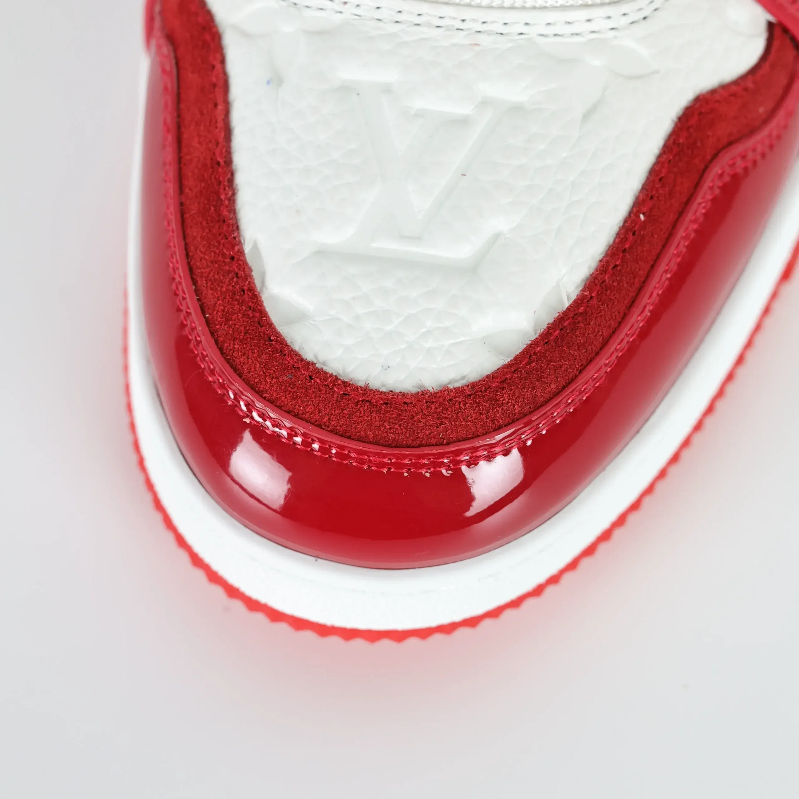 Trainer Monogram Sneakers In Grained Calfskin White And Red Patent Leather - Image 11