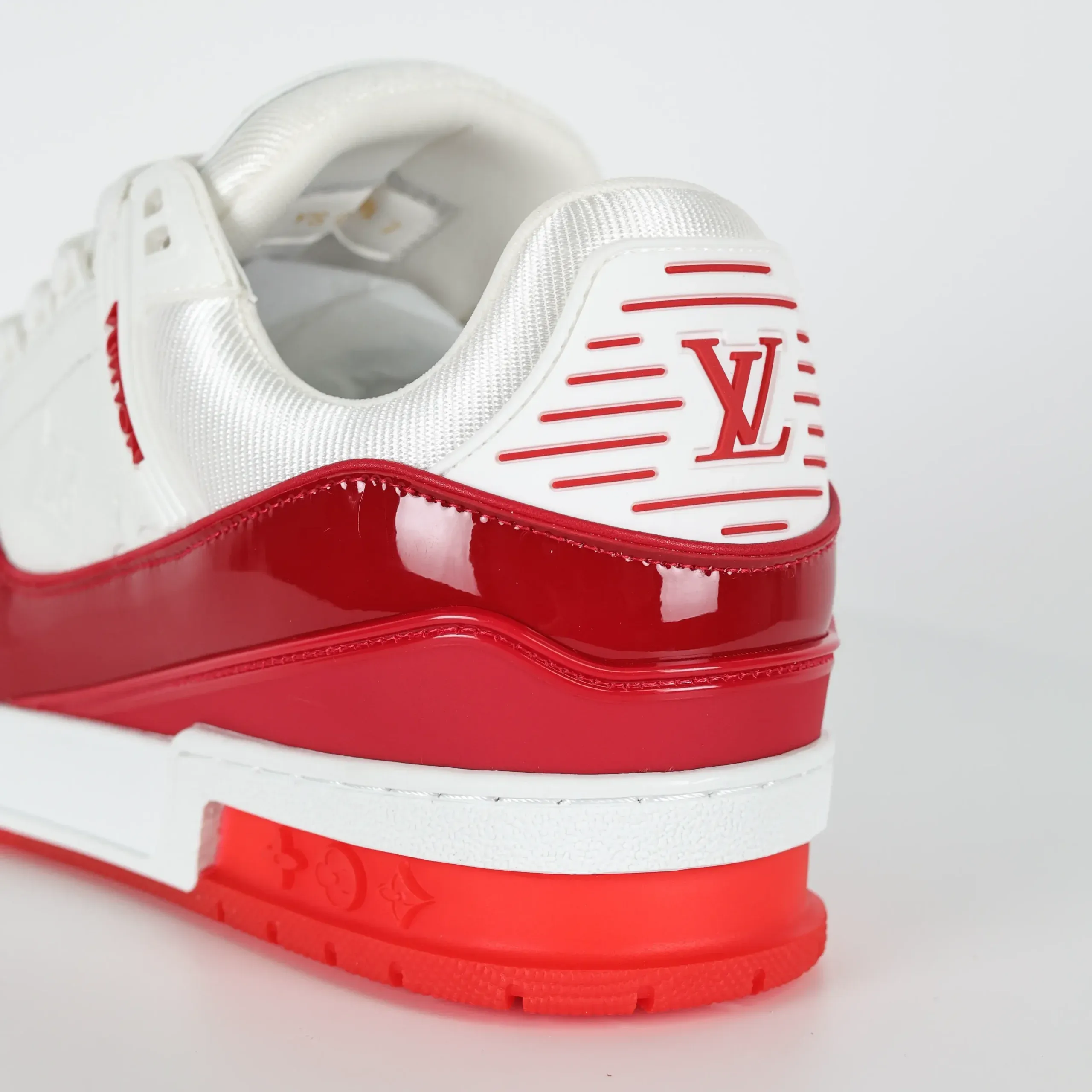 Trainer Monogram Sneakers In Grained Calfskin White And Red Patent Leather - Image 12