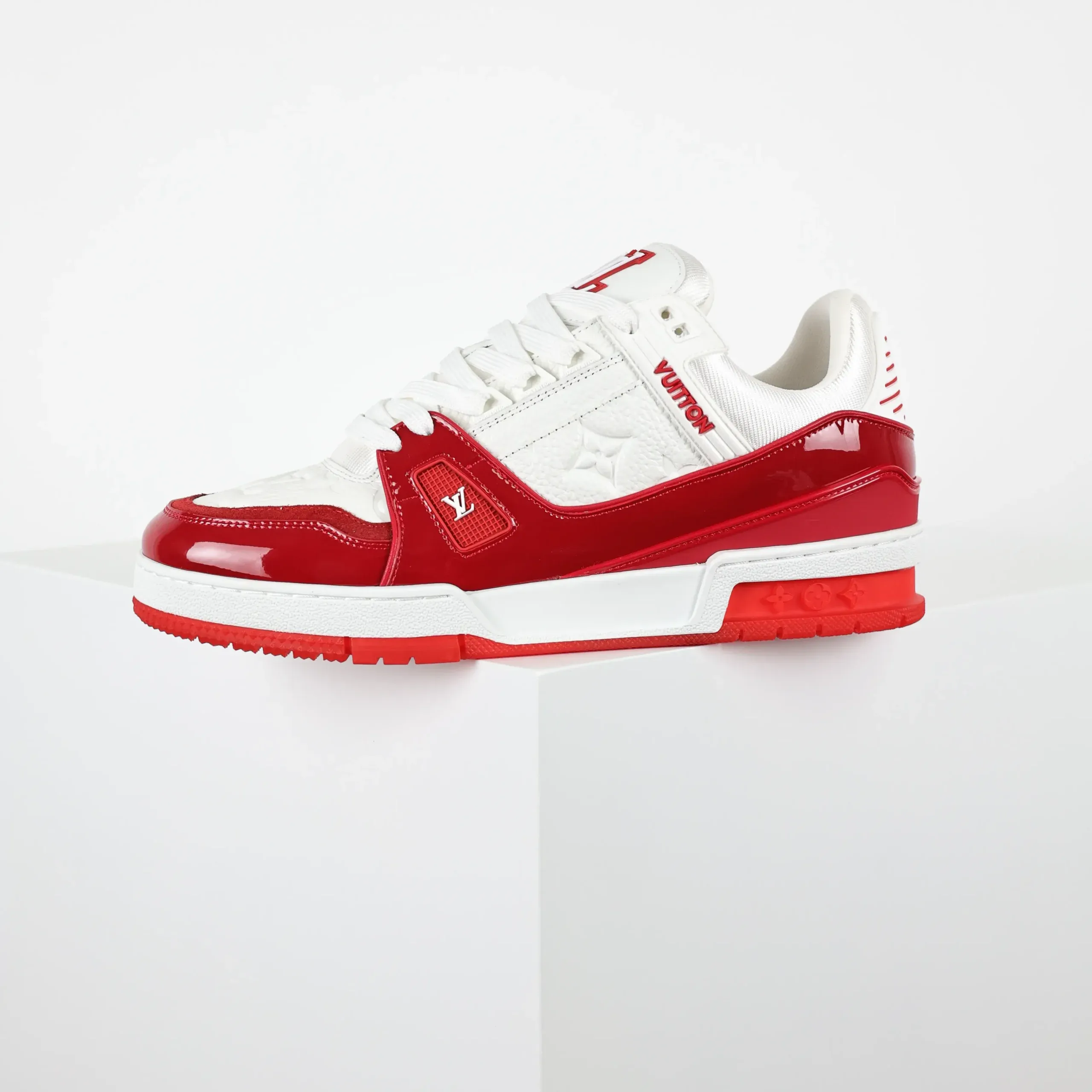 Trainer Monogram Sneakers In Grained Calfskin White And Red Patent Leather - Image 4