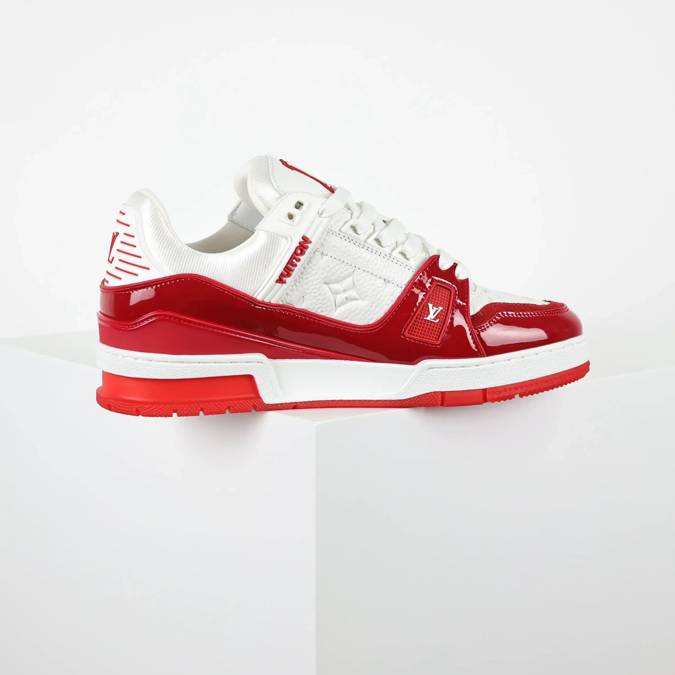 Trainer Monogram Sneakers In Grained Calfskin White And Red Patent Leather - Image 5