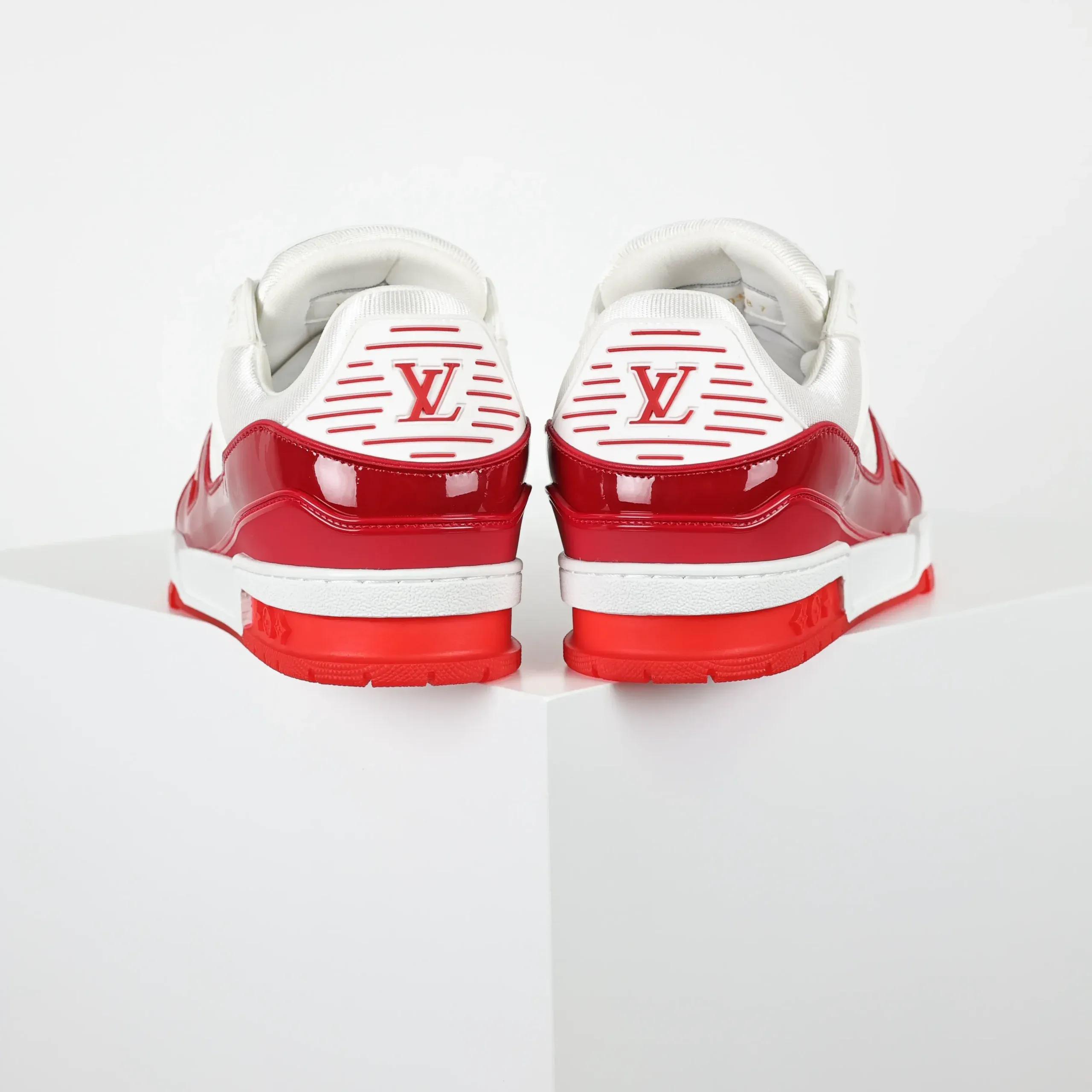 Trainer Monogram Sneakers In Grained Calfskin White And Red Patent Leather - Image 6