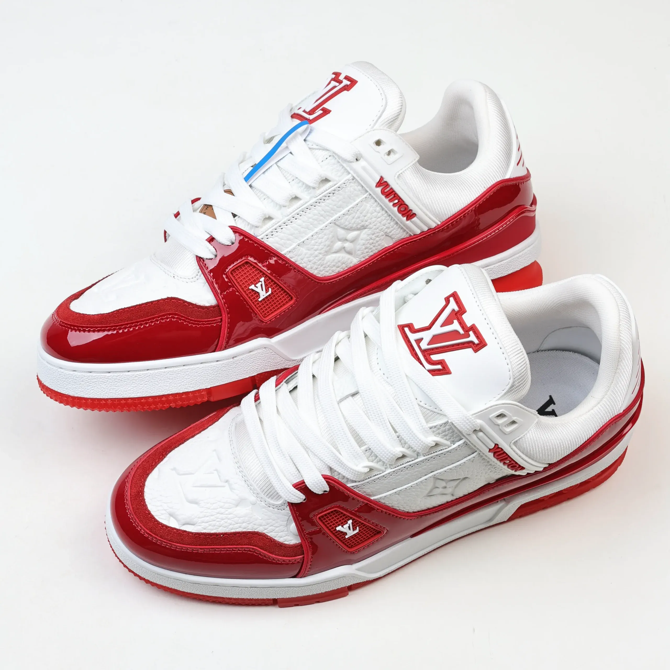 Trainer Monogram Sneakers In Grained Calfskin White And Red Patent Leather - Image 7