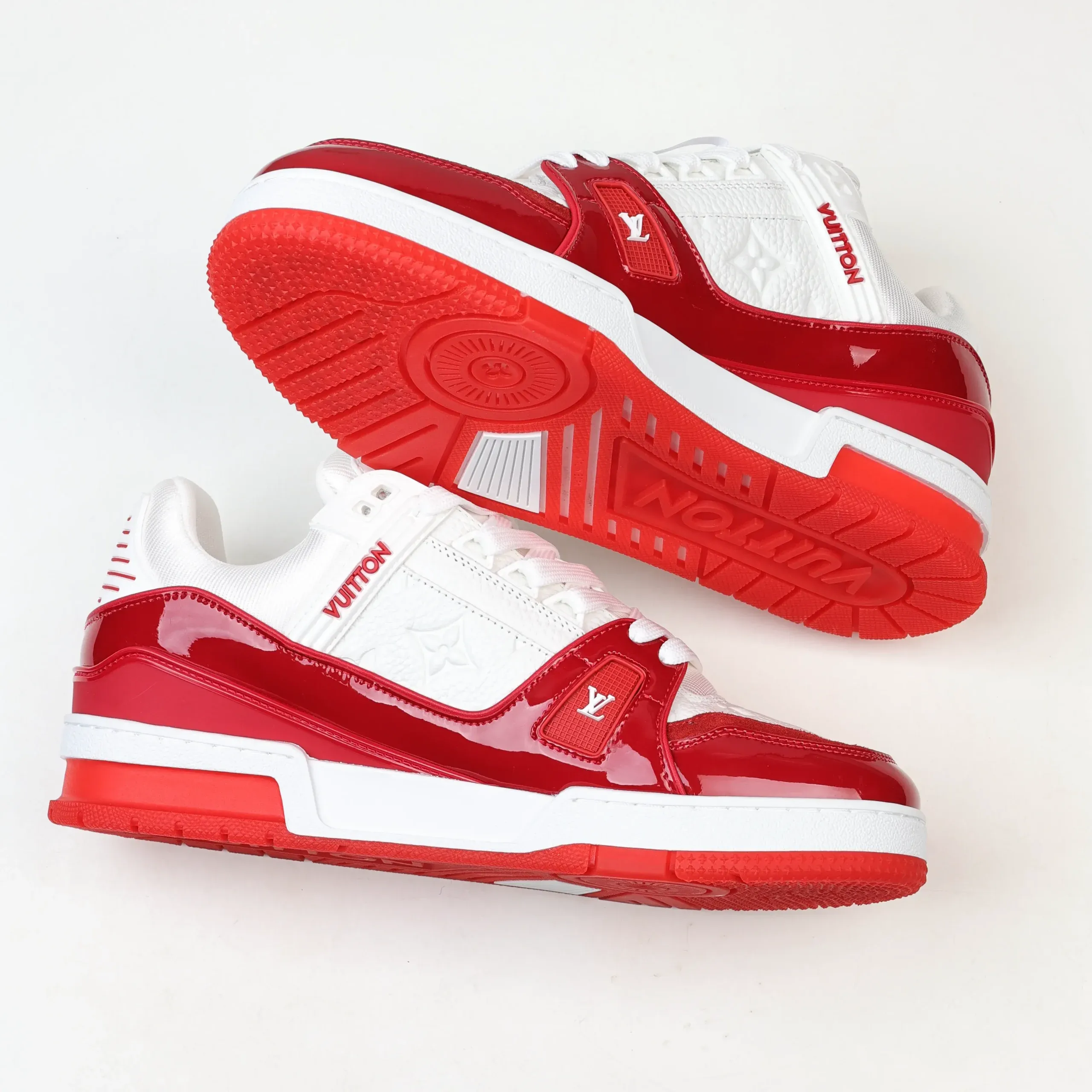 Trainer Monogram Sneakers In Grained Calfskin White And Red Patent Leather - Image 8