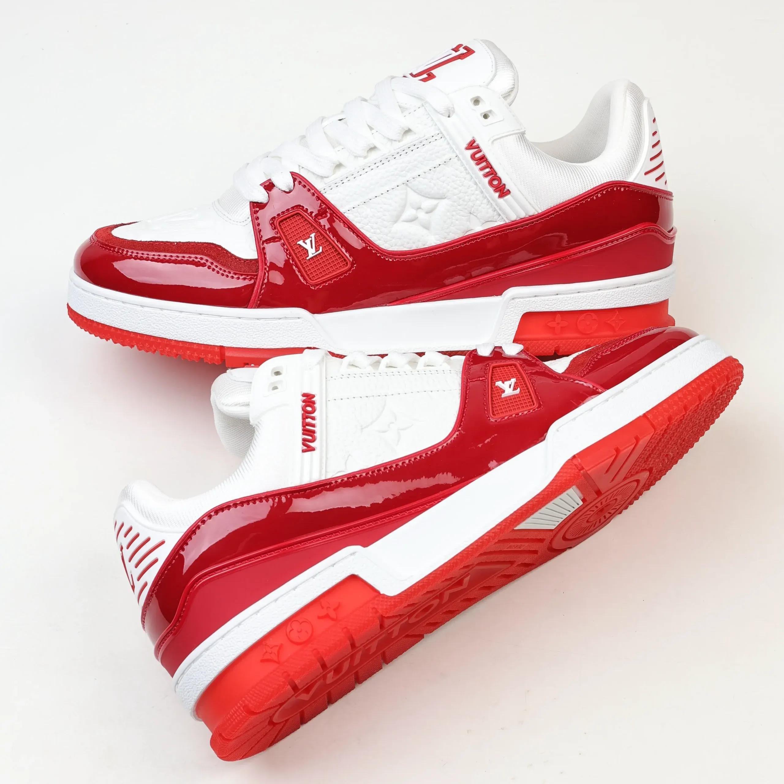 Trainer Monogram Sneakers In Grained Calfskin White And Red Patent Leather - Image 9