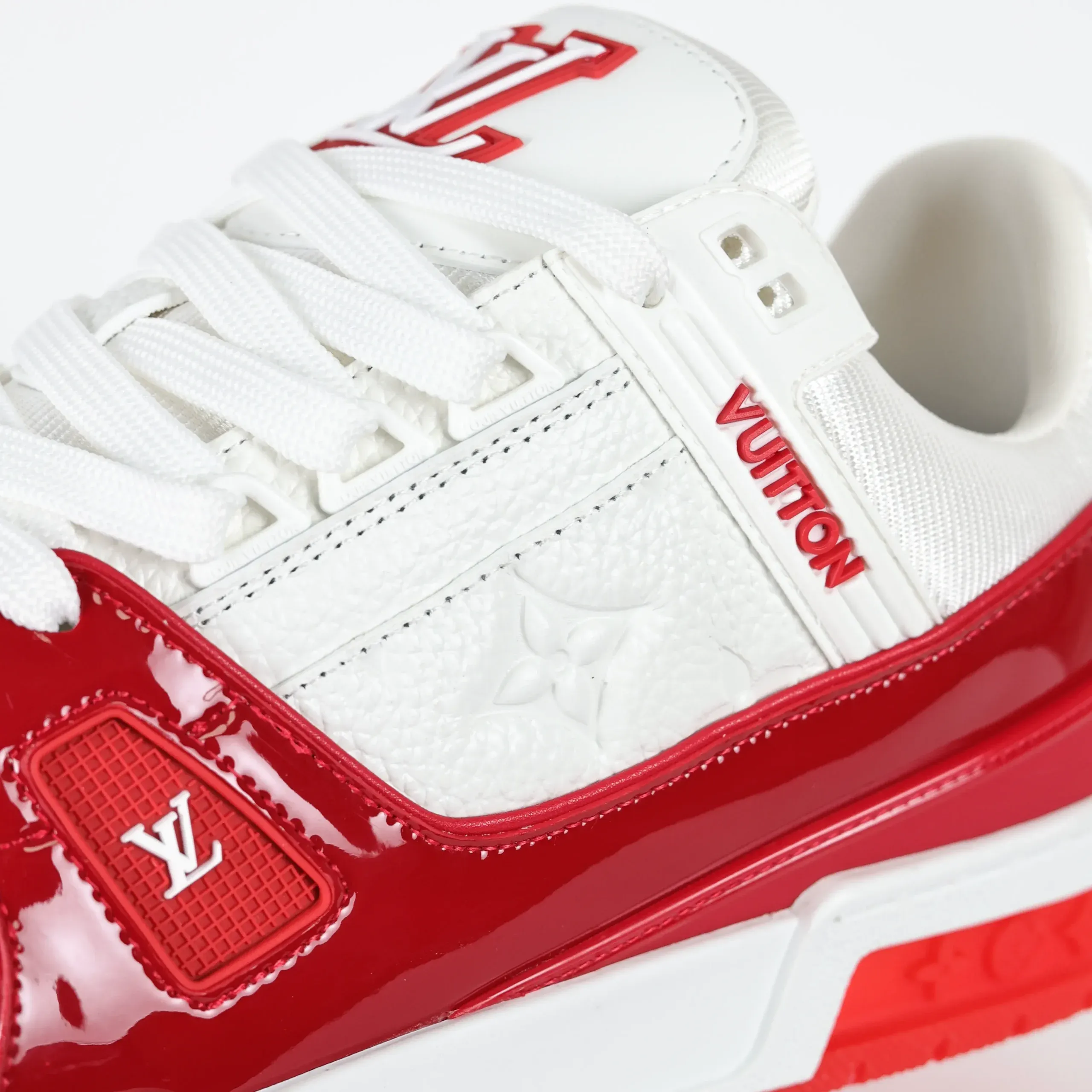 Trainer Monogram Sneakers In Grained Calfskin White And Red Patent Leather - Image 10