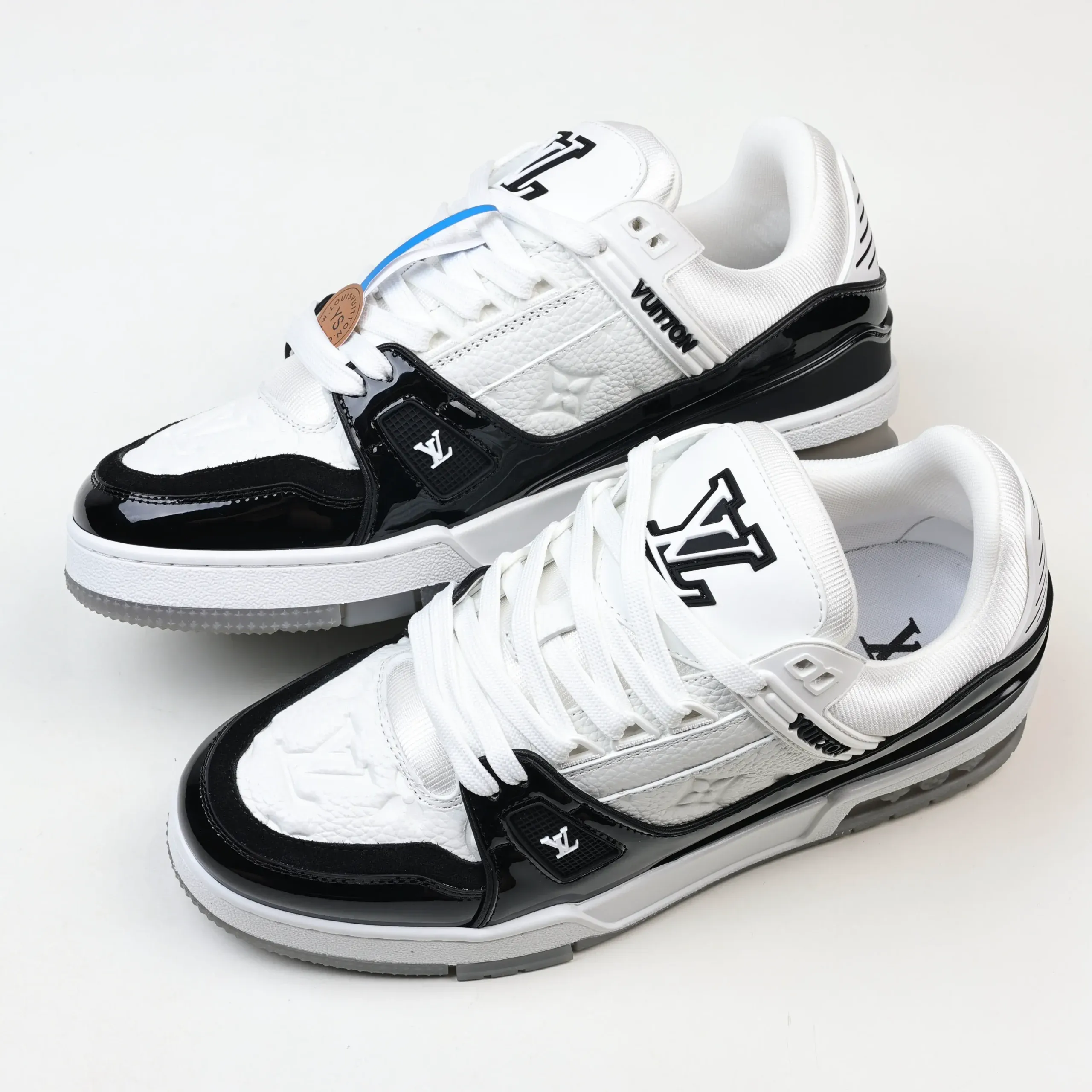 Trainer Monogram Sneakers In White Grained Calfskin And Black Patent Leather - Image 7