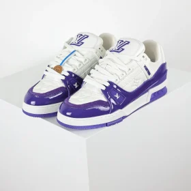Trainer sneaker in purple grained calfskin and patent leather with Monogram logo