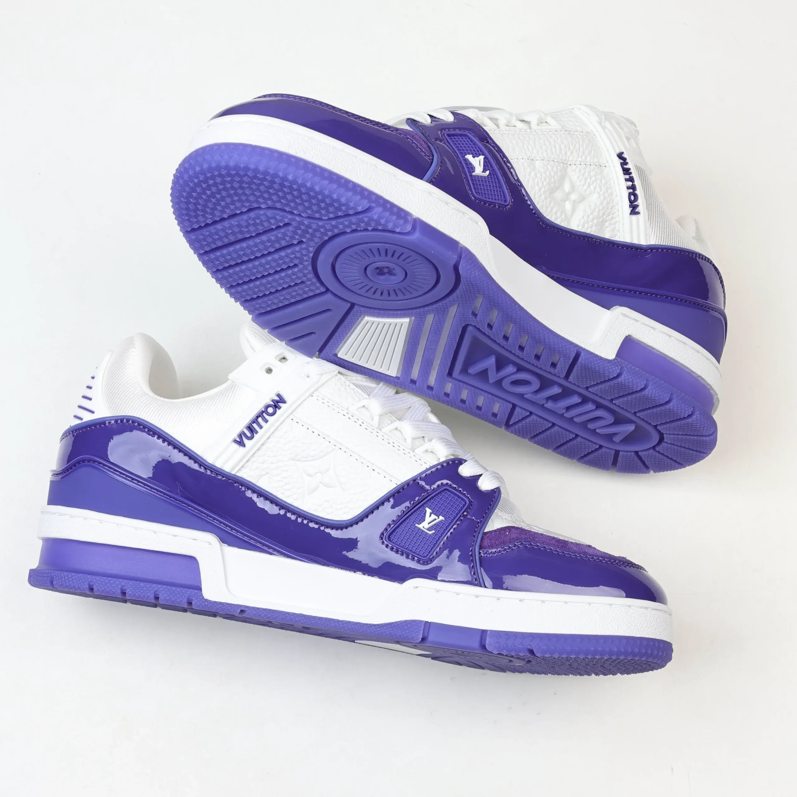 Trainer sneaker in purple grained calfskin and patent leather with Monogram logo - Image 8