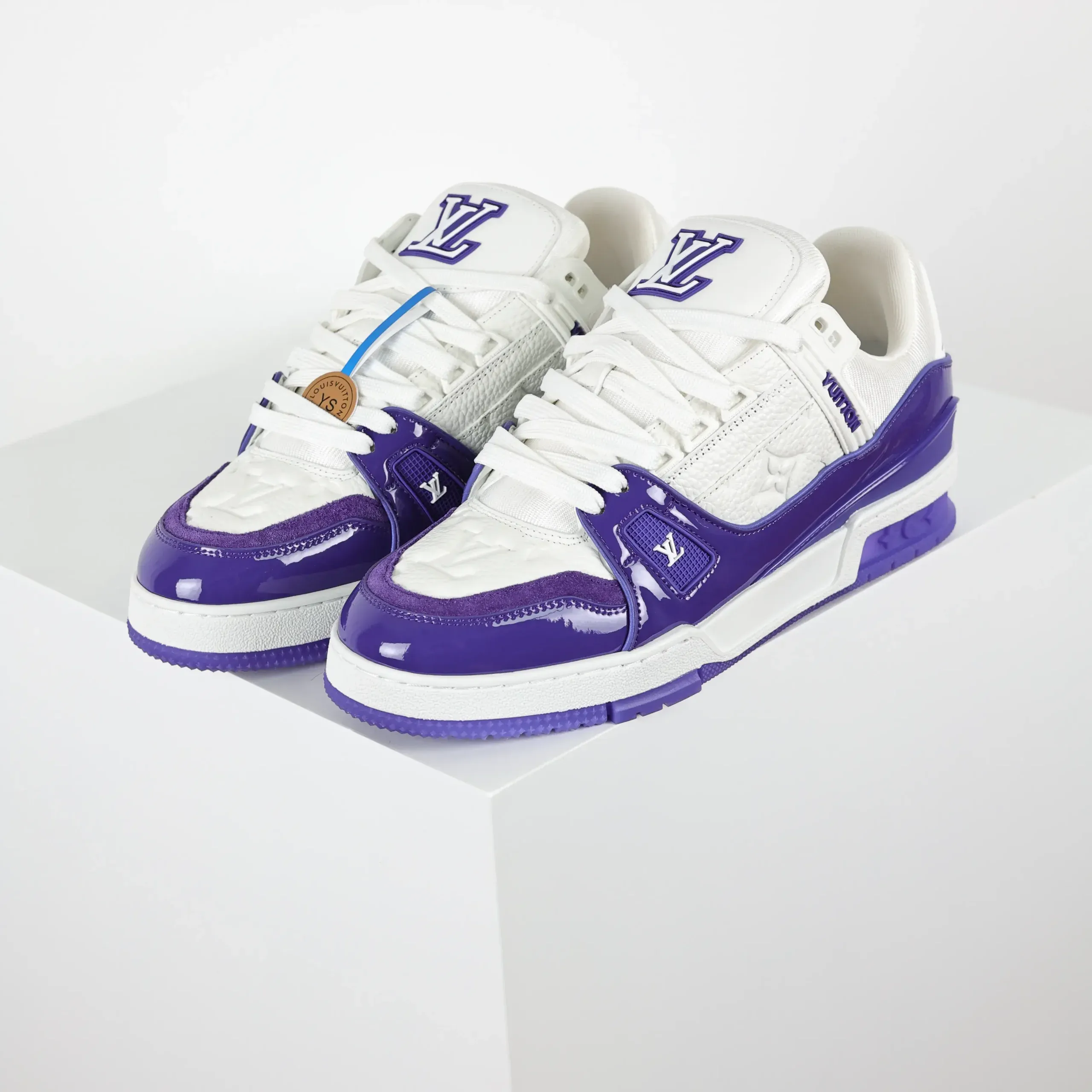 Trainer sneaker in purple grained calfskin and patent leather with Monogram logo