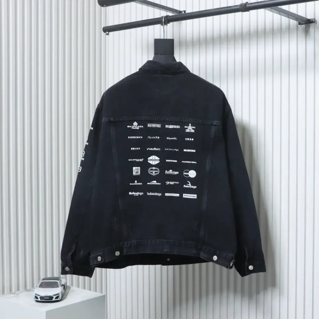 Balenciaga Denim Jacket With All Over Logo And Lettering On The Back - Image 2