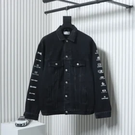 Balenciaga Denim Jacket With All Over Logo And Lettering On The Back
