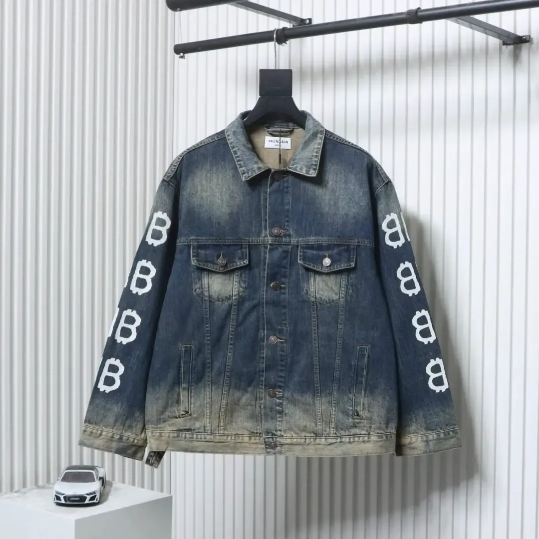 Balenciaga Denim Jacket With Hand Painted Graffiti Print By Double - Image 2