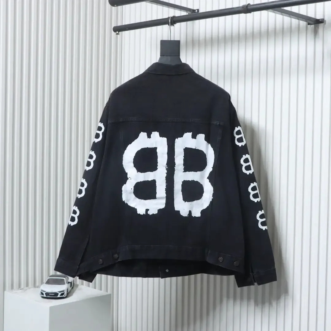 Balenciaga Denim Jacket With Hand Painted Graffiti Print By Double - Image 12