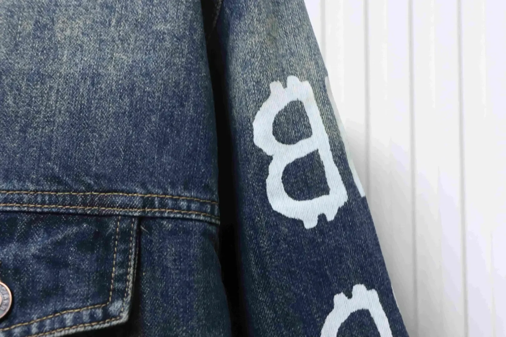 Balenciaga Denim Jacket With Hand Painted Graffiti Print By Double - Image 6