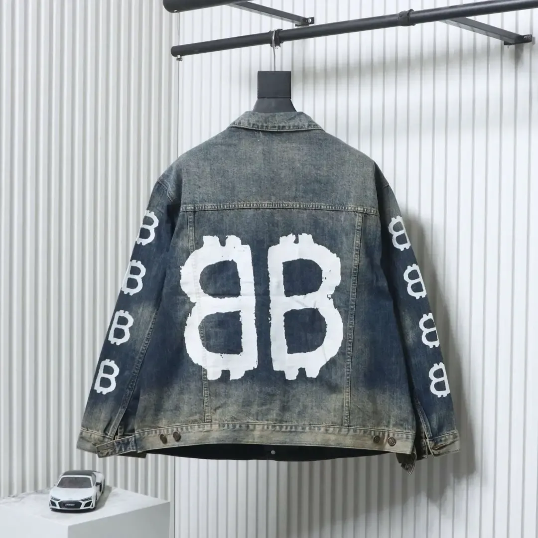 Balenciaga Denim Jacket With Hand Painted Graffiti Print By Double