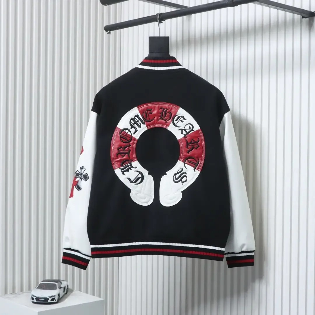 Baseball Jacket With Horseshoe Embroidery And Patchwork Pattern - Image 2