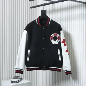Baseball Jacket With Horseshoe Embroidery And Patchwork Pattern