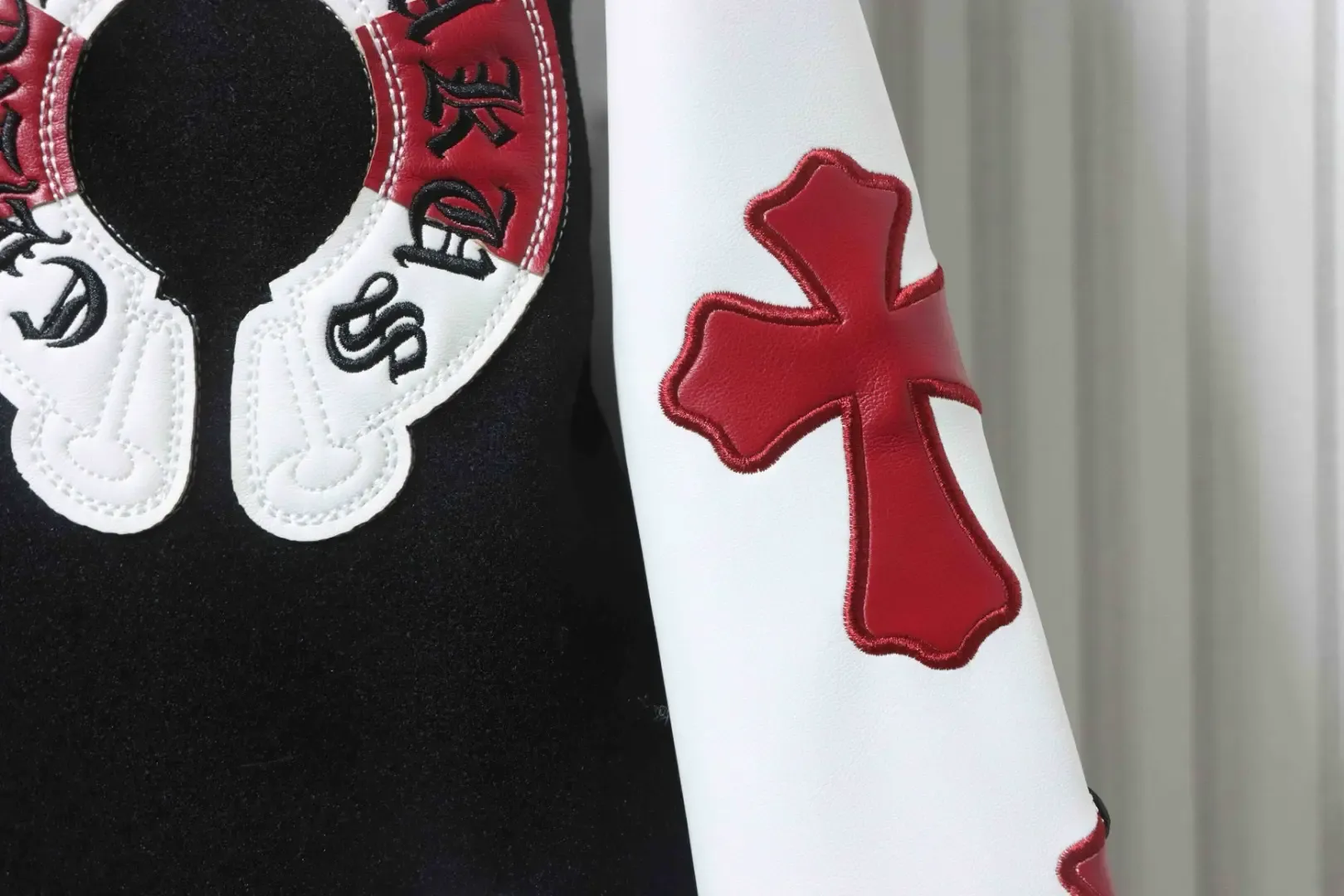 Baseball Jacket With Horseshoe Embroidery And Patchwork Pattern - Image 6