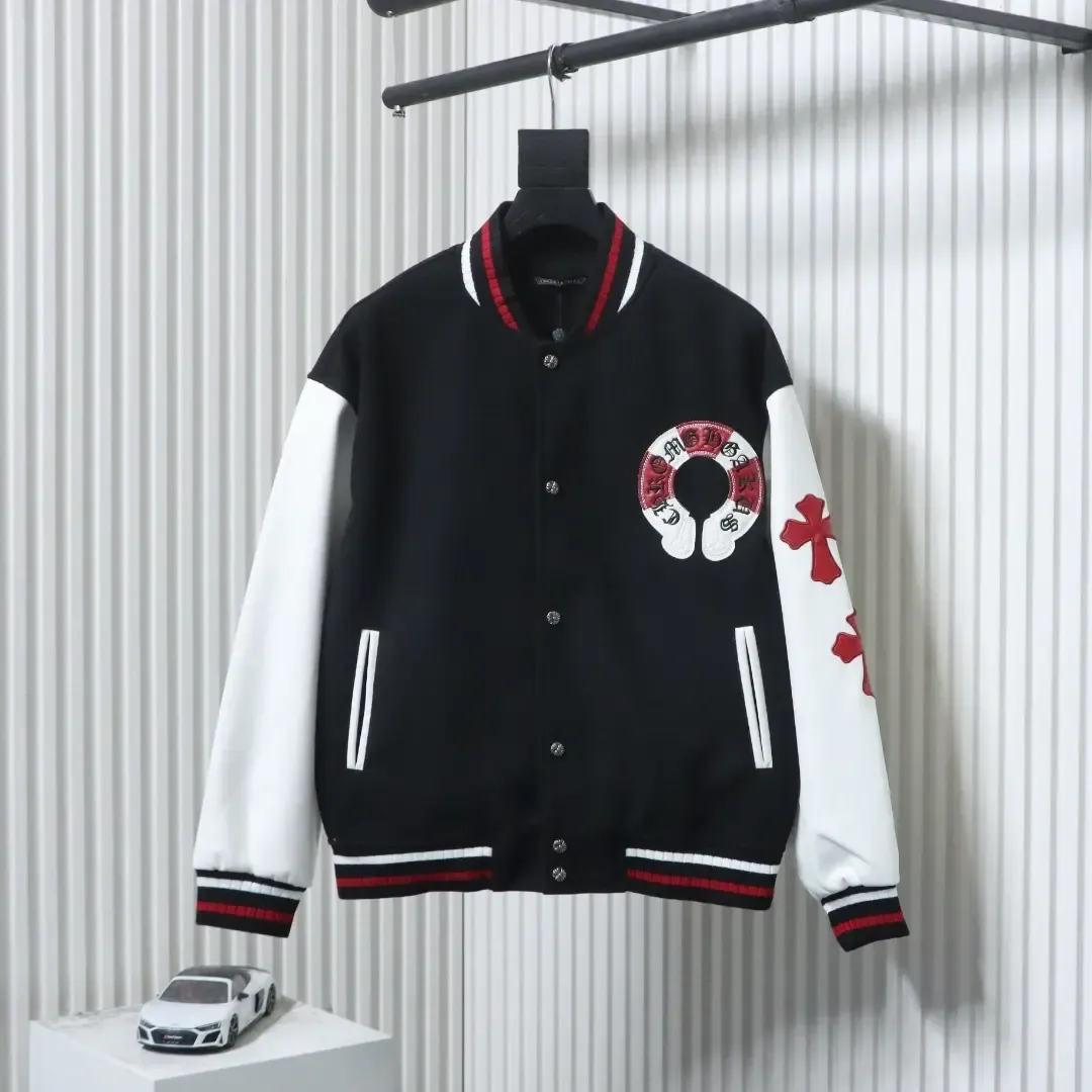 Baseball Jacket With Horseshoe Embroidery And Patchwork Pattern