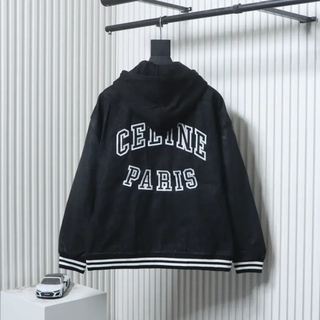 Cel1ne New embroidered cotton hooded jacket with letter pattern - Image 2