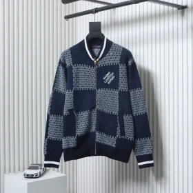 Checked Jacquard Cardigan With Zipper