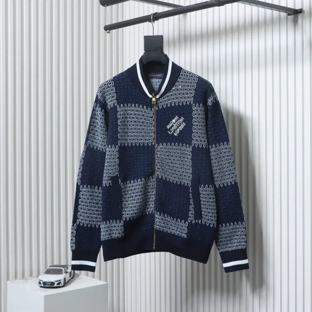 Checked Jacquard Cardigan With Zipper