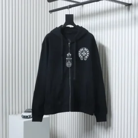 Classic Zip Up Jacket With Sanskrit Horseshoe Pattern