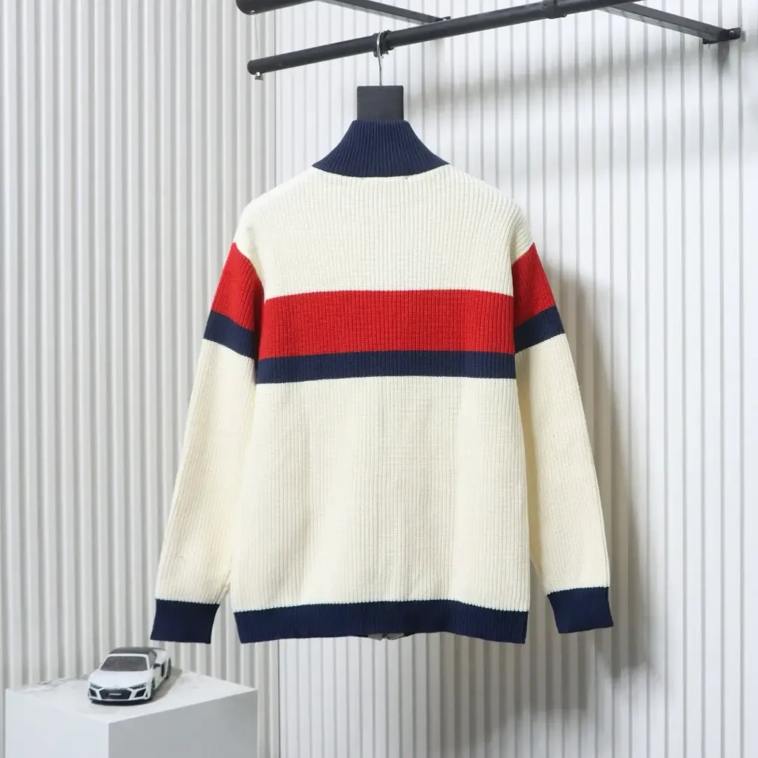 Contrasting Striped Knit Cardigan With Zipper - Image 2