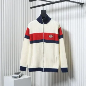 Contrasting Striped Knit Cardigan With Zipper