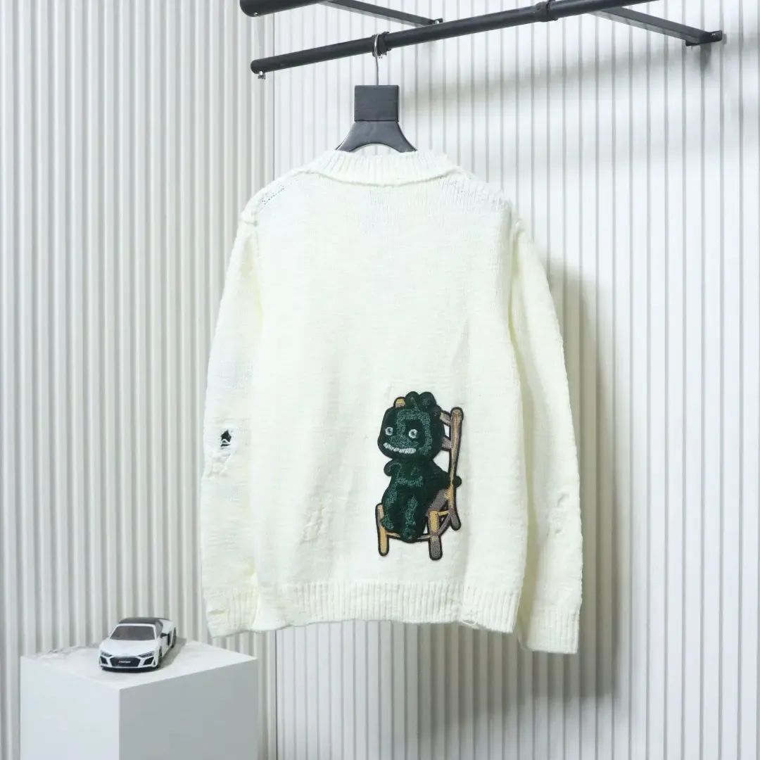 Embroidered Sweater With Dinosaur Chair Motif And Round Neckline - Image 2