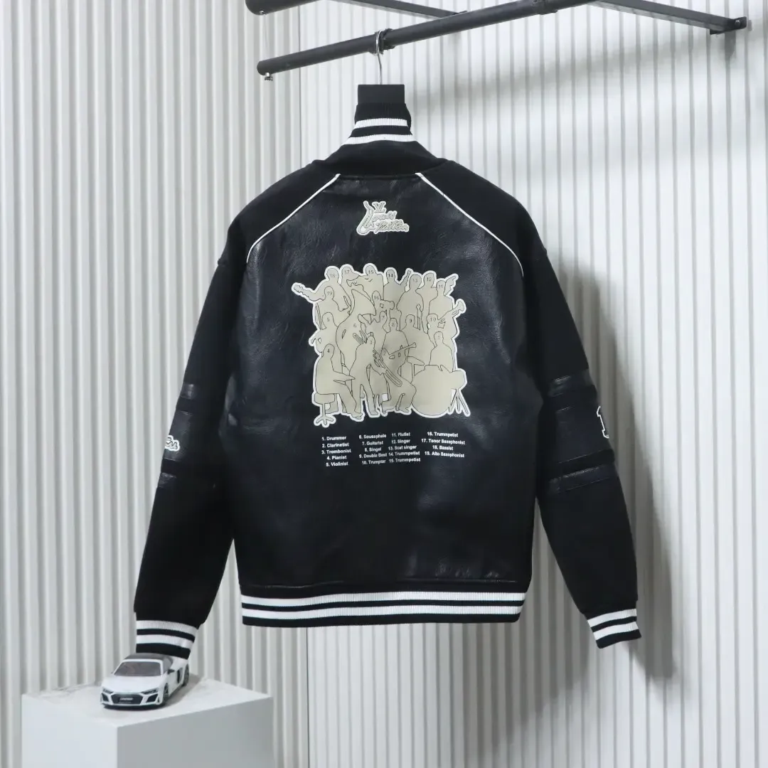 Leather Baseball Jacket Printed With Multiple Logos - Image 2