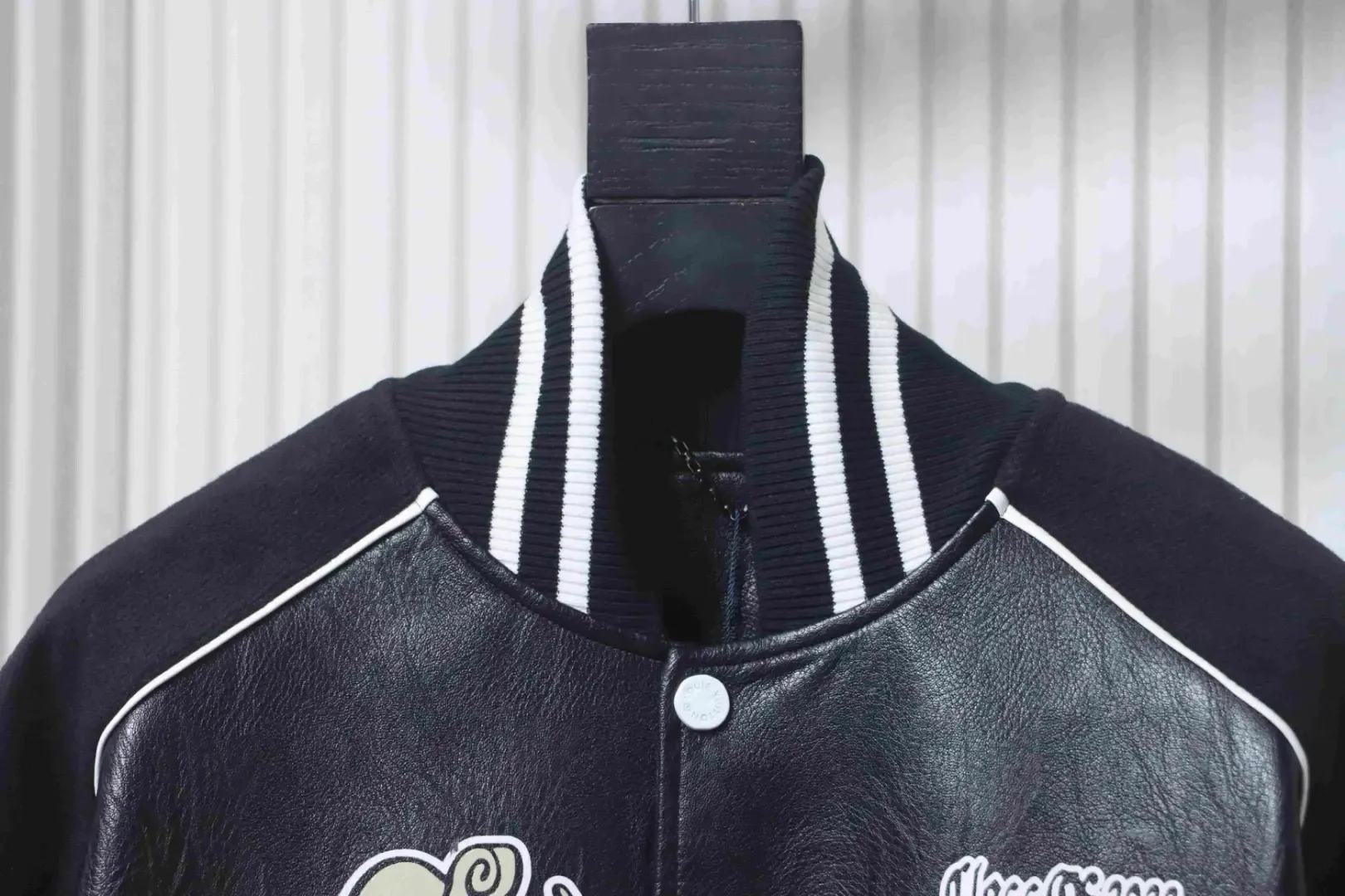 Leather Baseball Jacket Printed With Multiple Logos - Image 3