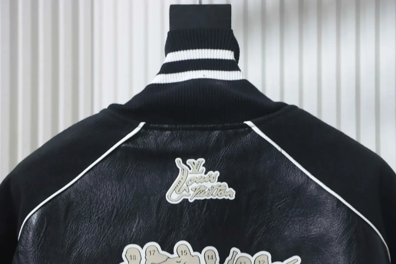 Leather Baseball Jacket Printed With Multiple Logos - Image 4
