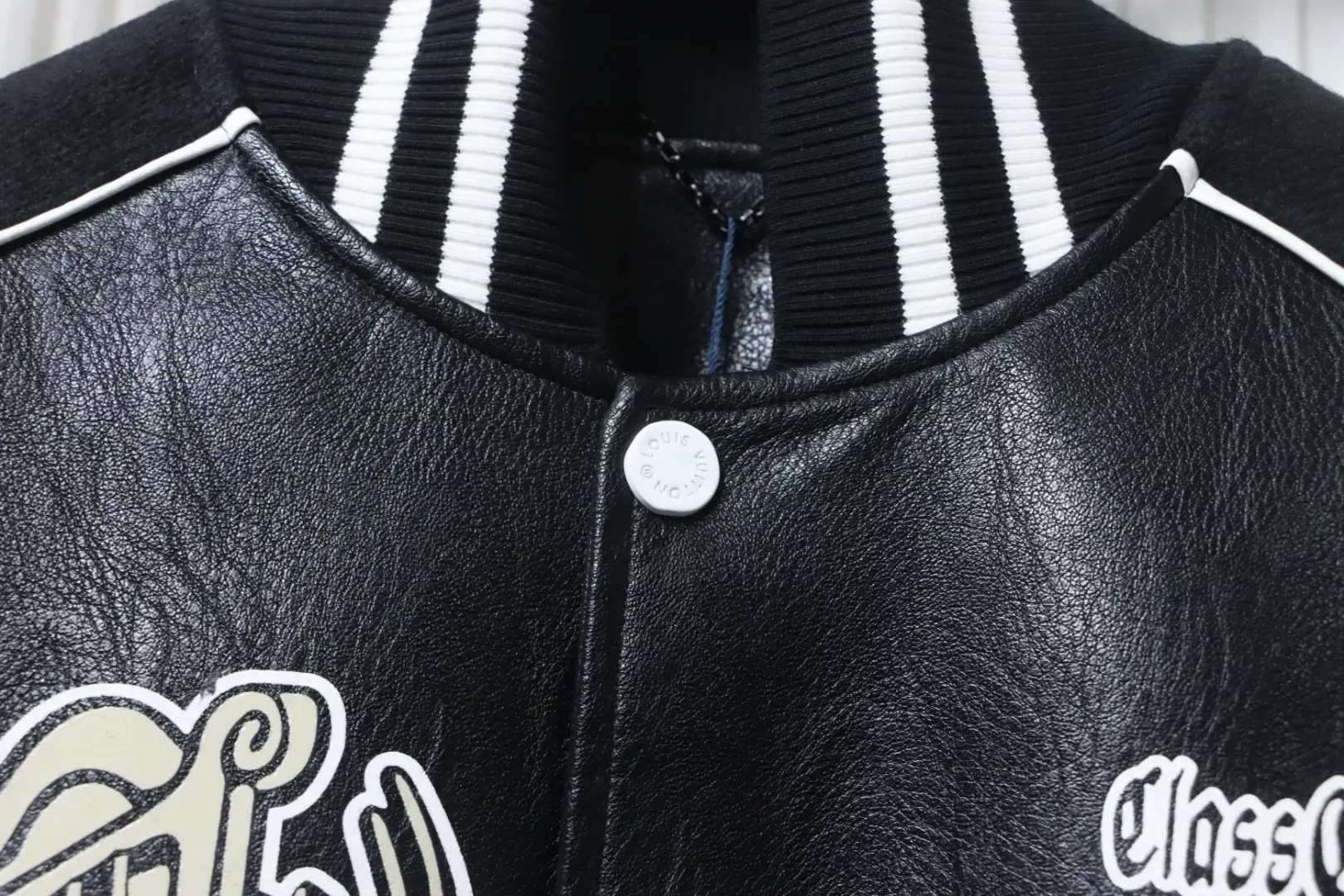 Leather Baseball Jacket Printed With Multiple Logos - Image 5