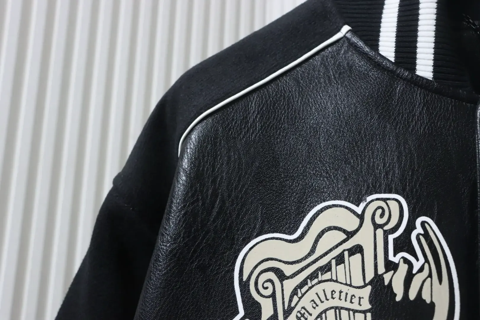 Leather Baseball Jacket Printed With Multiple Logos - Image 8