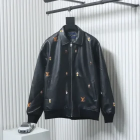 Leather Jacket With Anime Logo And Embroidery XXL