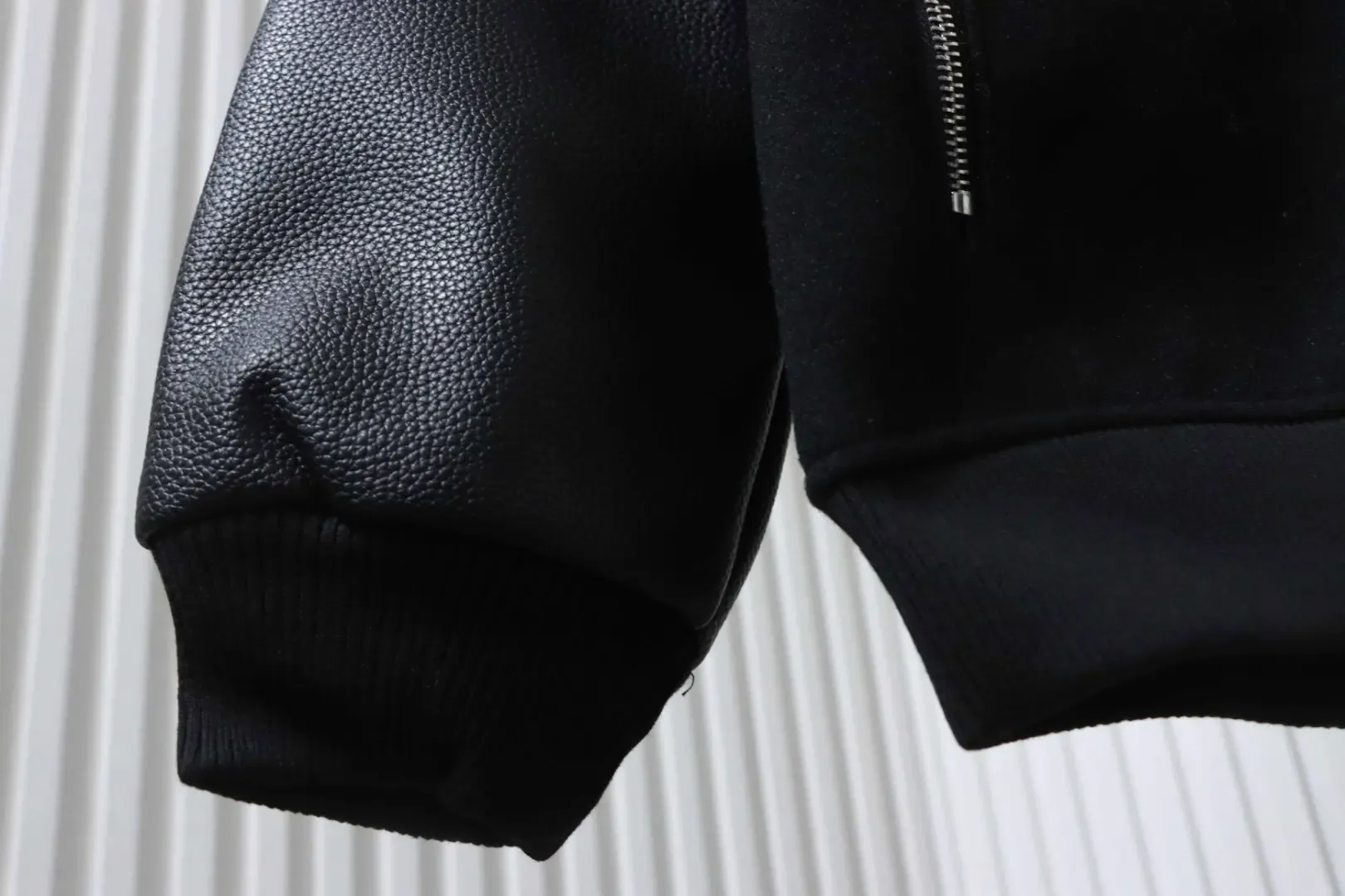 Leather baseball jacket with cross pattern and several brand logos on the sleeves XXL - Image 11