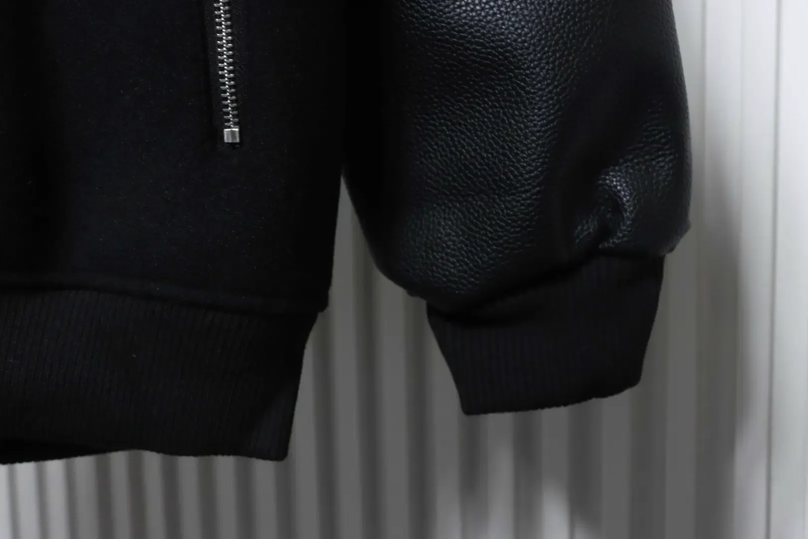 Leather baseball jacket with cross pattern and several brand logos on the sleeves XXL - Image 8