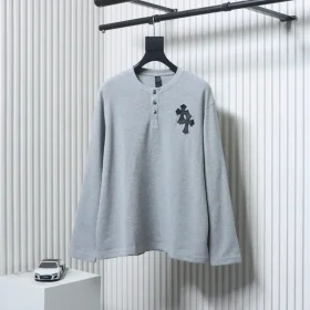 Long-Sleeved Leather Shirt With Waffle Texture And Cross Pattern