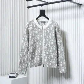 Monogrammed Jacquard Knit Sweater With Zipper